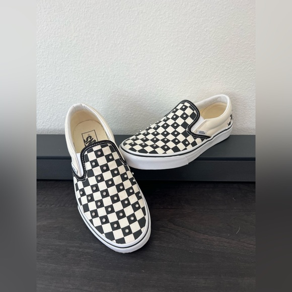 Vans Shoes - Vans Black and White Checkerboard Slip-Ons with Studs